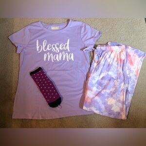 Purple 'Blessed Mama'  Pajama with Socks Set